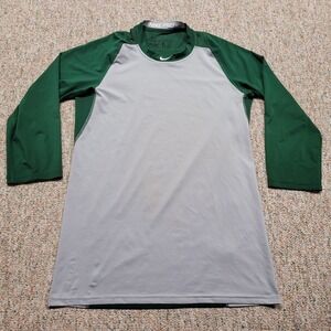 Nike Pro Shirt Mens Medium Grey Green Fitted Performance MLB Logo Swoosh Stretch